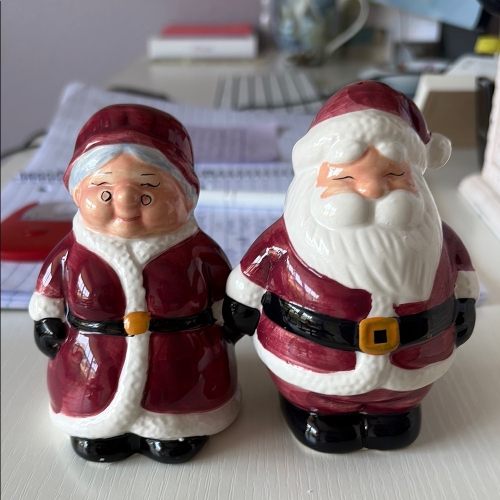 Festive Santa and Mrs. Claus Figurine Set - Red and White